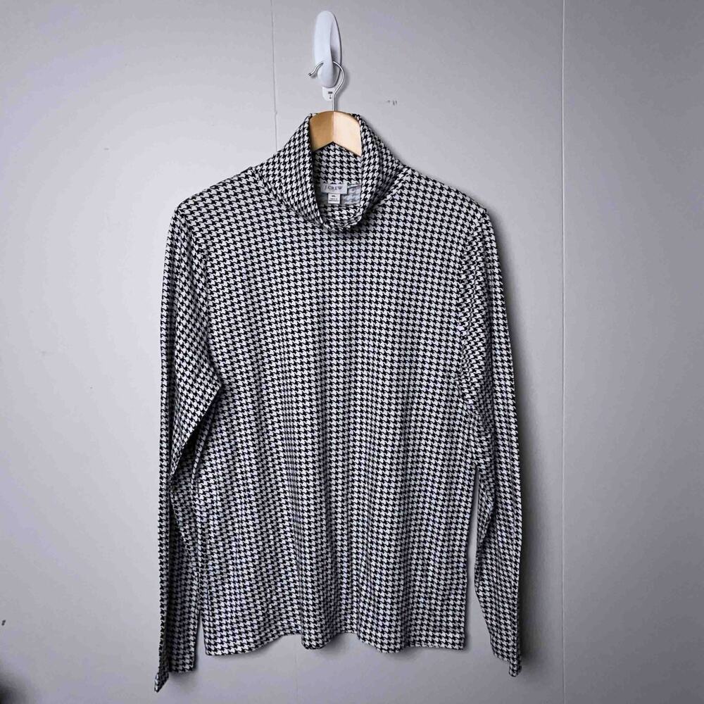 J.Crew Houndstooth Cotton Turtleneck Top Size XL NWT White Black Preppy Academia